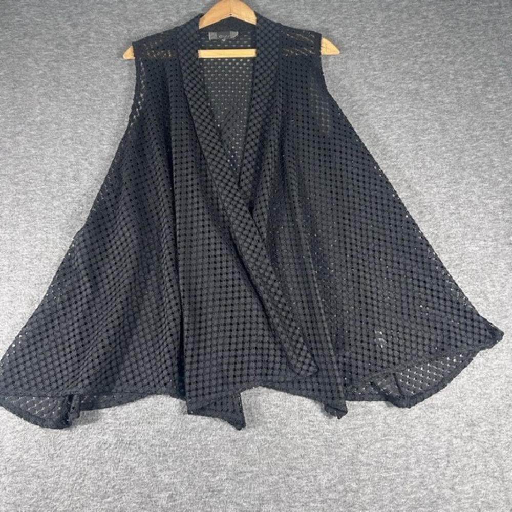 Slinky Women's Black Crochet Drape Open-Front Asymmetrical Sleeveless Cardigan M